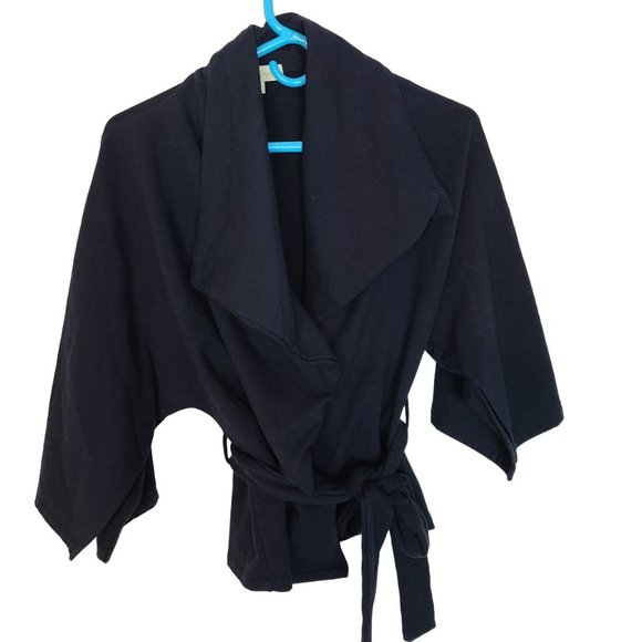 Amour Vert Womens S Black Soy Bean Organic Cotton Blend Belted Blazer Jacket